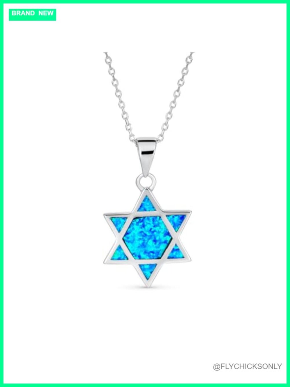 Star of David Pendant Necklace .925 Sterling Silver Synthetic Opal Adjustable